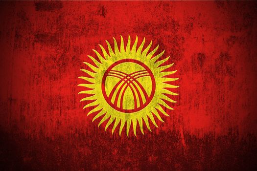 Weathered Flag Of Kyrgyzstan, fabric textured

