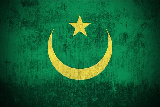 Weathered Flag Of Mauritania, fabric textured
