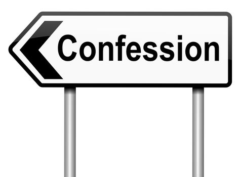 Illustration depicting a roadsign with a confession concept. White background.
