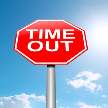 Illustration depicting a roadsign with a time out concept. Sky background.