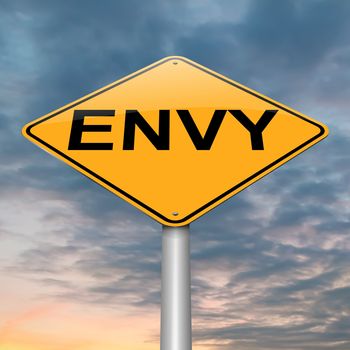 Illustration depicting a roadsign with an envy concept. Sky background.