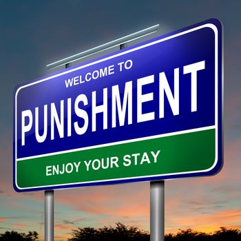 Illustration depicting an roadsign with a punishment concept. Dusk sky background.