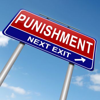 Illustration depicting a roadsign with a punishment concept. Sky background.