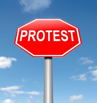Illustration depicting a roadsign with a protest concept. Sky background.