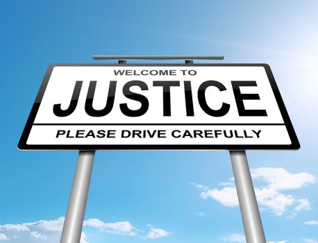 Illustration depicting a roadsign with a justice concept. Sky background.