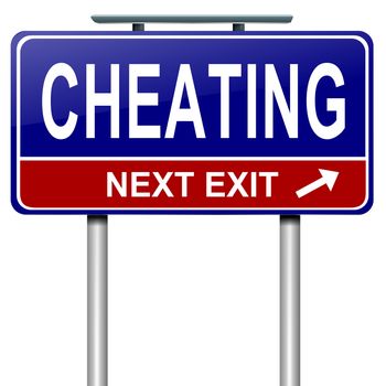 Illustration depicting a roadsign with a cheating concept. White background.