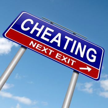 Illustration depicting a roadsign with a cheating concept. Sky background.