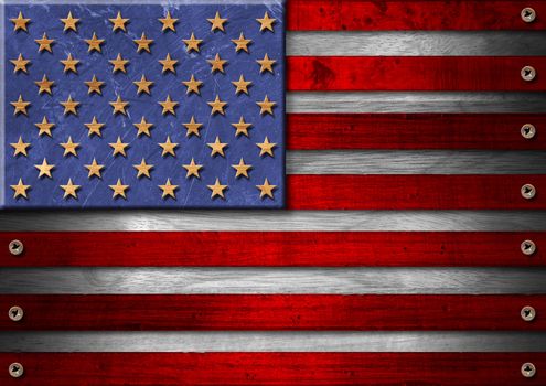 Usa grungy wooden flag with the heads of screws
