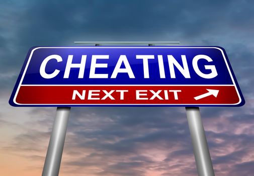 Illustration depicting a roadsign with a cheating concept. Sky background.