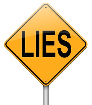 Illustration depicting a roadsign with a lies concept. White background.