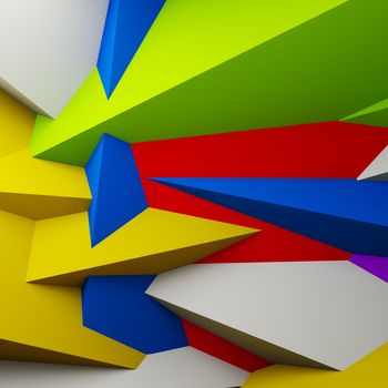 A 3d illustration of blank faceted colorful background.