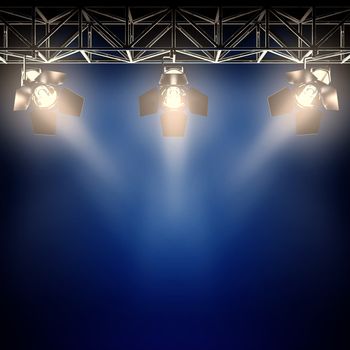 A 3d illustration of backstage spotlights.