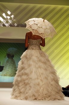 ZAGREB, CROATIA - FEBRUARY 19: Fashion model walks the runway in wedding dress on 'Wedding days' show, February 19, 2012 in Zagreb, Croatia.