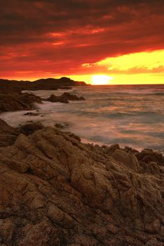 Beautiful sunset over the sea on Sardinia, Italy
