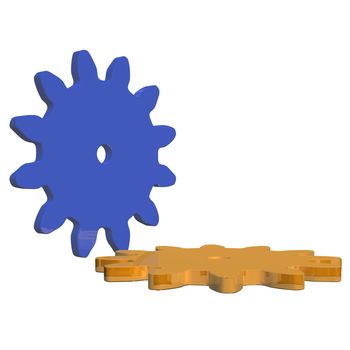 Couple of gear wheels, as concept of movement and team work