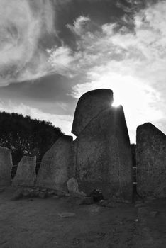 Tomb of the gigants (Tomba dei giganti) at sunset. Sardinia, Italy