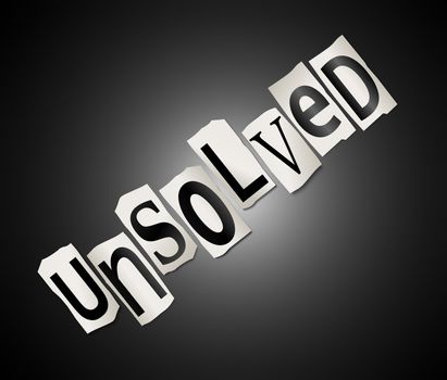 Illustration depicting cut out letters arranged to form the word unsolved.