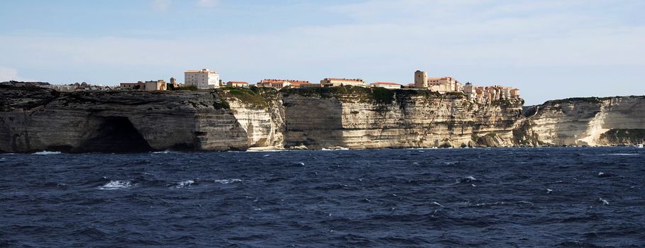 Beautiful scenery of a ancient town - fortress Bonifacio from the sea, Corsica