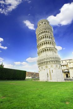 Leaning Tower of Pisa in Italy with cathedral 