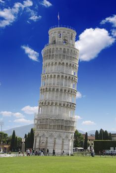Leaning Tower of Pisa in Italy with cathedral 
