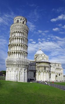 Leaning Tower of Pisa in Italy with cathedral 