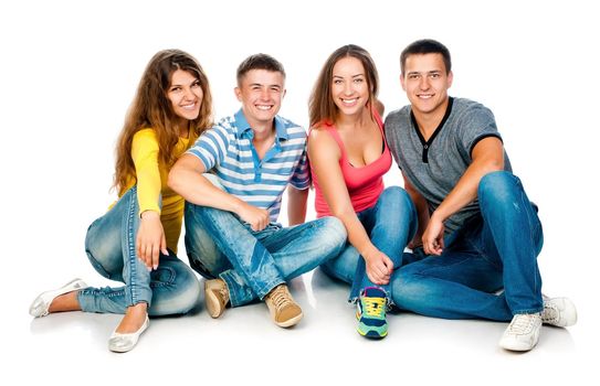 group of young people on a white background