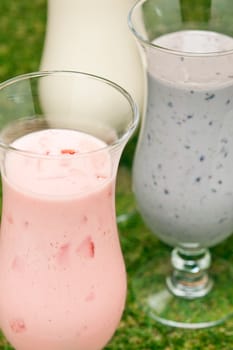 Three kind of a milk shake, Banana, Blueberries and Strawberries