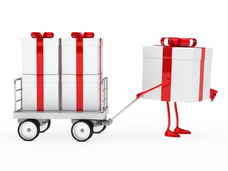 red white gift box draws a trolley