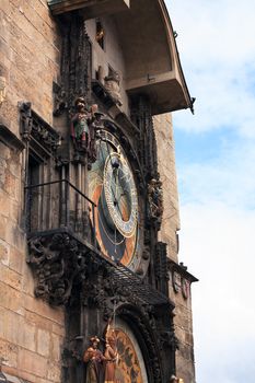 Closeup of famous astronomical clock on Prague Town Hall, Czech Republic