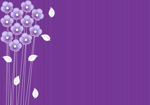abstract purple background with daisies and leaves
