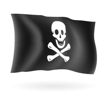 Jolly roger pirate flag isolated on white illustration.
