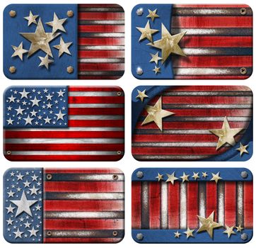 Six USA grungy metal flag with clipping path