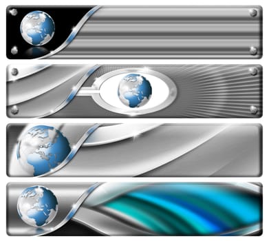 Four horizontal modern headers or banners with earth

