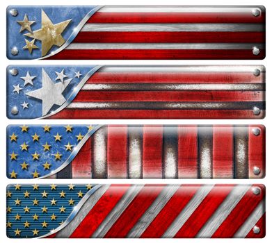 Four USA grungy metal flag with clipping path

