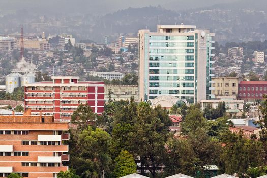 Aerial view of the city of Addis Ababa, showing the densely packed houses