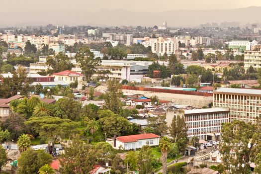 Aerial view of the city of Addis Ababa, showing the densely packed houses