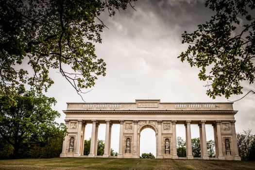 Colonnade Reistna, a neoclassical landmark and a viewpoint above the city of Valtice (South Moravia, Czech Republic)