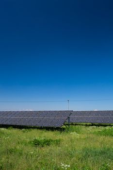 Sunlight as a resource of renewable energy: solar panels on a sunny day