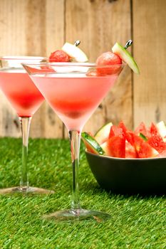 Watermelon Martini with watermelon fruit decoration