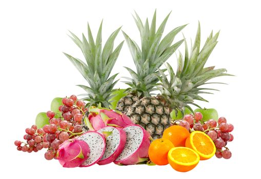  mix of fruits over white background