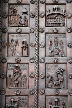 Beautiful renaissance bronze door of the cathedral in Pisa, Italy