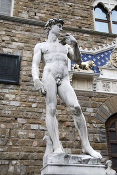 Replica of Michelangelo's David at its original standing place 