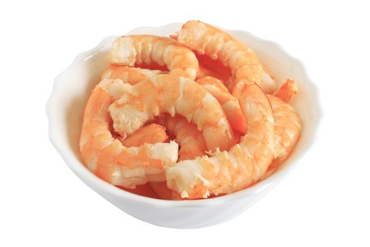 prepared shrimps in a bowl isolated on white with clipping path