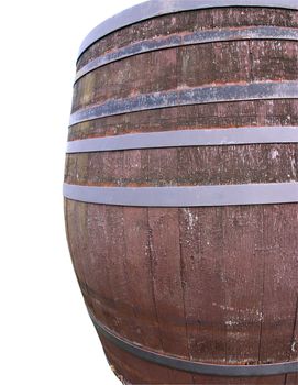 Large old wooden wine barrel isolated on the white