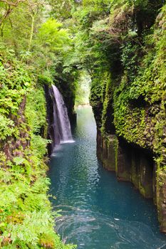 Beautiful gorge Takachiho with a blue river and waterfall, Japan - Kyushu island