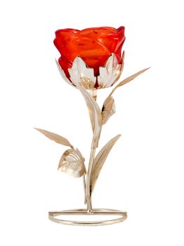Artificial silver glass rose flower home decoration isolated on white background.