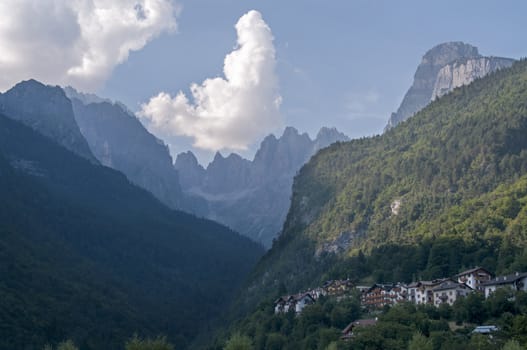 houses on the mountains in Italy trentino south Tirol area