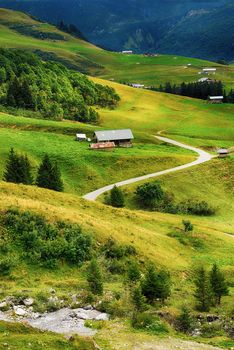 Alpine landscape with chalets, Savoy, France