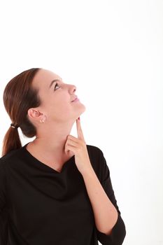 Portrait of thinking young woman with copyspace