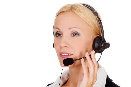 call center operator against white background.